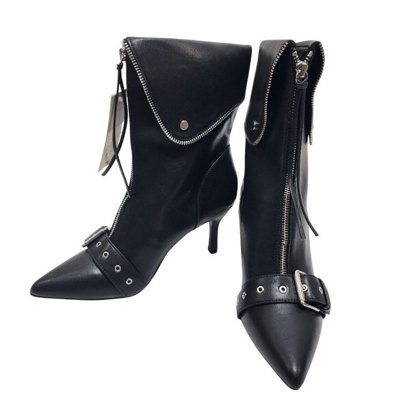 A New Day Black Pointed Toe Zippered Ankle Boots Buckle Detail Size 9.5  Womens - Picture 4 of 10